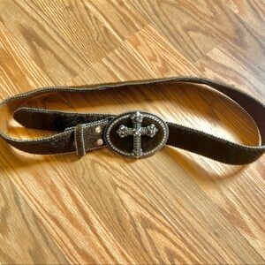 Brown Horse Hair w/ Cross Buckle Western Belt